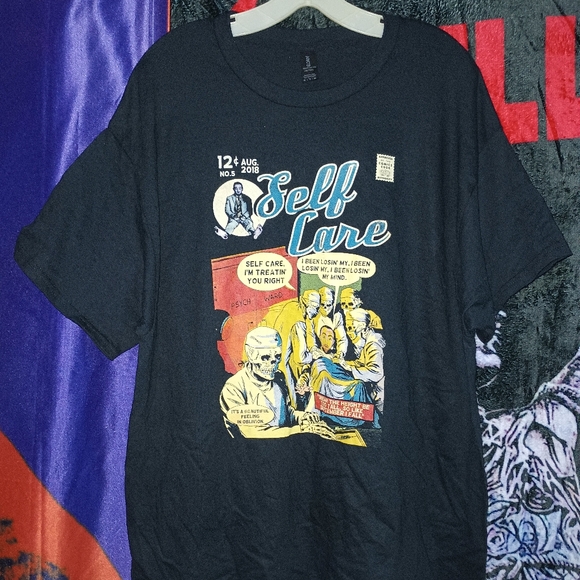 Mac Miller Swimming self care mf doom comic strip style graphic tee size XL - Picture 1 of 4